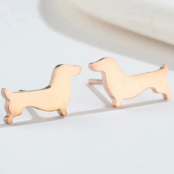 Rose Gold Dachshund Weenie Dog Earring Pair - Picture 1 of 8